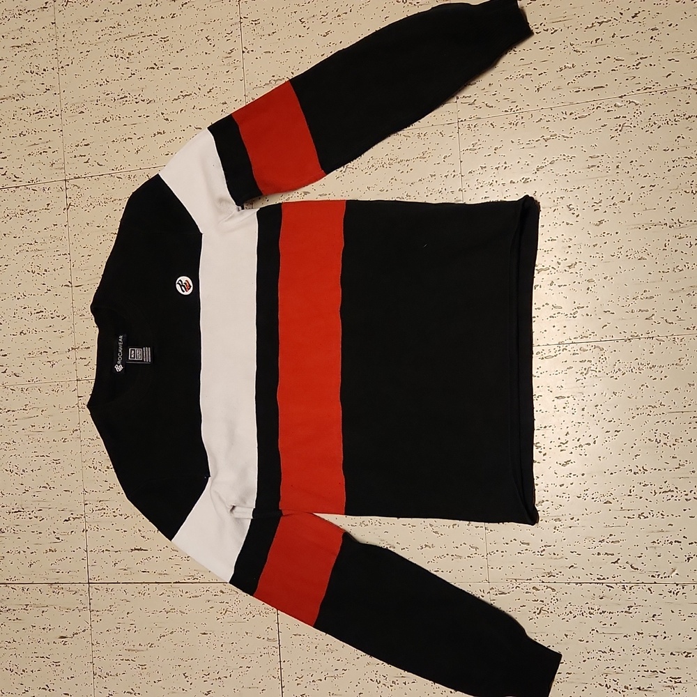 Rocawear Knit Stripe Pullover Crewneck Sweater Vintage Y2K Red, Black And White